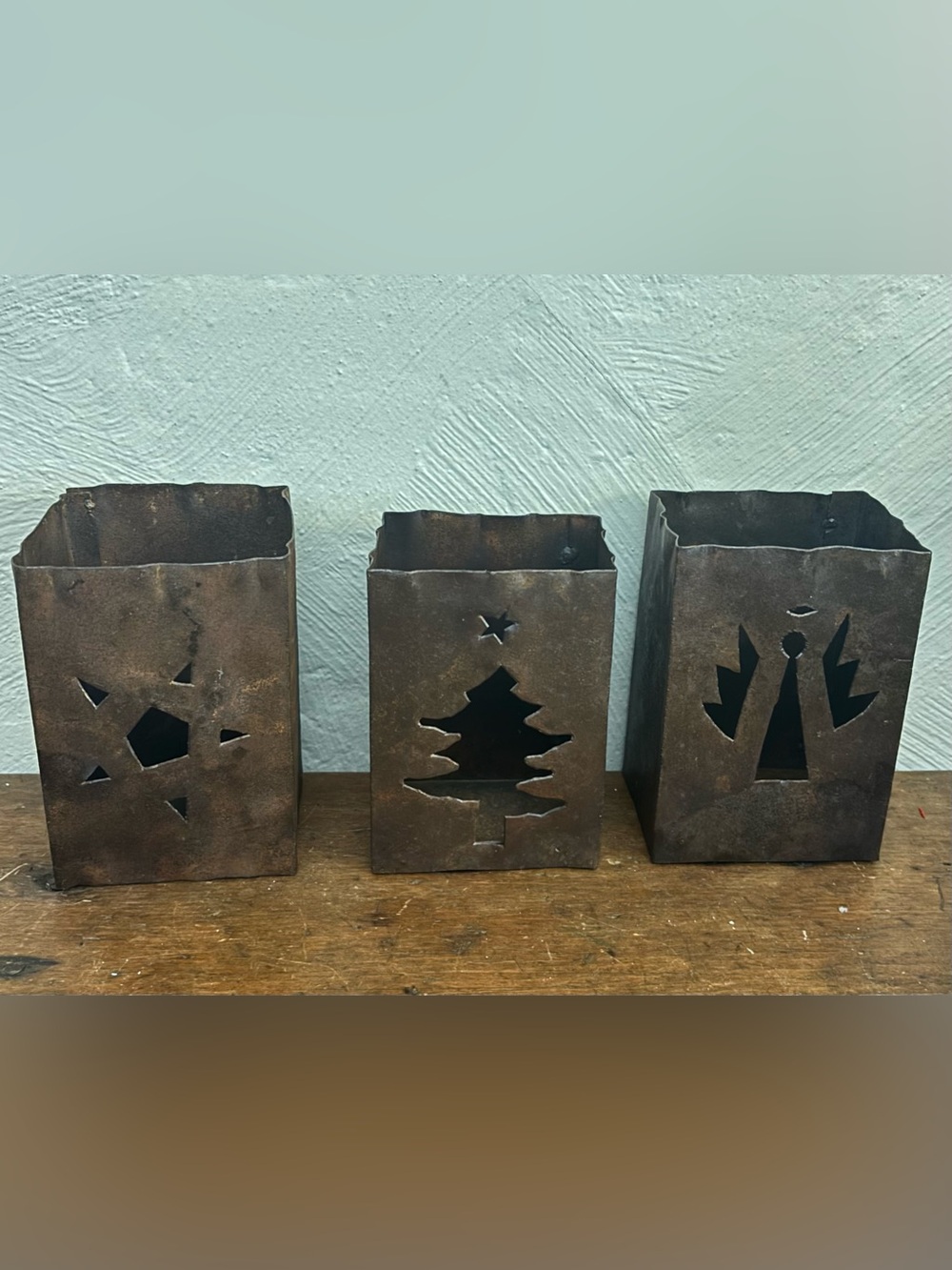 Rustic Metal Holiday Christmas Lantern Set